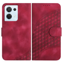 For OPPO Reno8 5G Global YX0060 Elephant Head Embossed Phone Leather Case with Lanyard(Rose Red)