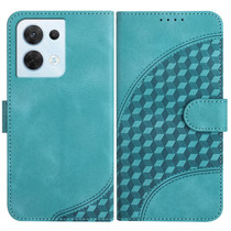For OPPO Reno8 5G Global YX0060 Elephant Head Embossed Phone Leather Case with Lanyard(Light Blue)
