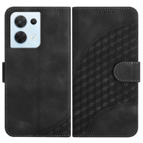 For OPPO Reno8 5G Global YX0060 Elephant Head Embossed Phone Leather Case with Lanyard(Black)