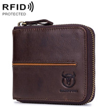 BULL CAPTAIN 042 RFID Anti-theft Cowhide Multi-card Slot Business Card Holder Zipper Wallet(Coffee)
