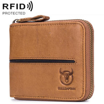 BULL CAPTAIN 042 RFID Anti-theft Cowhide Multi-card Slot Business Card Holder Zipper Wallet(Yellow Brown)