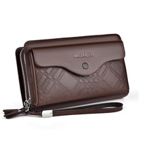 WEIXIER W124 Mens Business Clutch Bag Double Zipper Multi-Card Wallet(Brown)