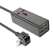 hoco AC10 Barry PD65W 2Type-C+2USB Ports with 1 Socket Desktop Charger, Cable Length: 1.5m, US Plug(Black)