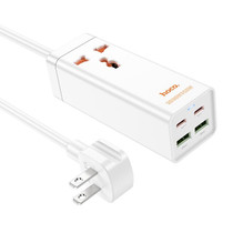 hoco AC10 Barry PD65W 2Type-C+2USB Ports with 1 Socket Desktop Charger, Cable Length: 1.5m, US Plug(White)