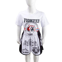 ZhuoAo Boxing Costumes Kids Sparring Fighting Shorts Muay Thai Free Fighting Tights Set, Style: Tiger Head White(L)