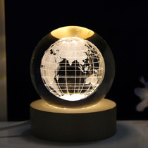 6cm With Warm Light Base 3D Laser Engraved Crystal Ball Night Light USB Glowing Glass Ball, Style: Earth