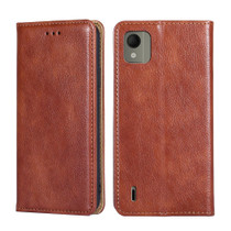 For Nokia C110 4G Gloss Oil Solid Color Magnetic Leather Phone Case(Brown)