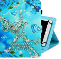 10 inch Universal Colored Drawing Horizontal Flip PU Leather Case with Holder & Card Slot(Butterfly Tower)