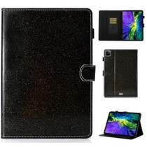 For iPad Pro 11 inch 2020 Glitter Left and Right Flat Leather Tablet Case with Sleep Function & Card Slot & Buckle Anti-skid Strip and Bracket(Black)