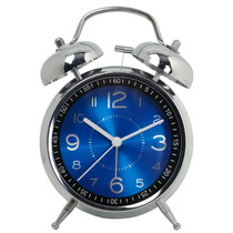 4.5 Inch Electroplated Metal Ring Bell Alarm Clock Quartz Clock With Night Light ?, Style: Blue