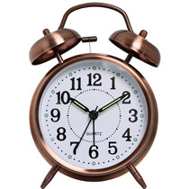 4.5 Inch Electroplated Metal Ring Bell Alarm Clock Quartz Clock With Night Light ?, Style: Red Copper A