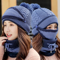 3 In 1 Female Winter Two-color Warm Woolen Cap Mask and Scarf, Size:Free Size(Navy Blue)