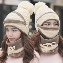 3 In 1 Female Winter Two-color Warm Woolen Cap Mask and Scarf, Size:Free Size(Off White)