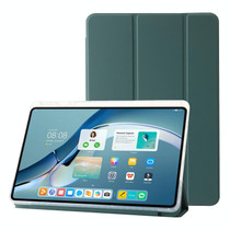 For Huawei Matepad 11 Pro 2024 Clear Acrylic 3-Fold Leather Tablet Case(Dark Green)