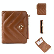Baellerry N2401 PU Leather Short Wallet with Multiple Card Slots Cross Flower Zipper Coin Purse(Brown)