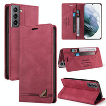 For Samsung Galaxy S21 5G Skin Feel Anti-theft Brush Horizontal Flip Leather Case with Holder(Wine Red)