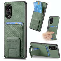 For OPPO Reno9 5G Carbon Fiber Card Bag Fold Stand Phone Case(Green)