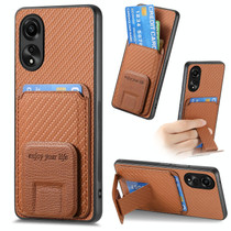 For OPPO Reno8 T 5G Carbon Fiber Card Bag Fold Stand Phone Case(Brown)