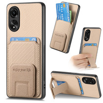 For OPPO Reno8 5G Carbon Fiber Card Bag Fold Stand Phone Case(Khaki)