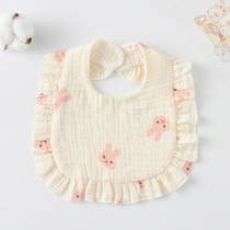 Baby Feeding Bib Ruffle Infants Saliva Towel Soft Cotton Burp Cloth, Style: Little Pink Rabbit