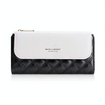 Baellerry N2403 Ladies Long Wallet with Multiple Card Slots Large Capacity Tri-fold Clutch Bag, Color: Black White