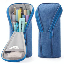 Large Capacity Upright Pencil Case Portable Office Exam Stationery Bag(Blue)