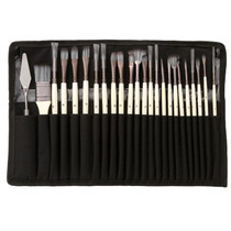 ZHU TING 24pcs /Set Nylon Bristle Paintbrush Set Painting Watercolor Brushes With Cloth Bag(White Rod)