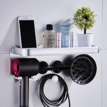 Wall Mounted Hair Dryer Holder Hole-Free Bathroom Space Aluminum Multifunctional Shelf, Style: Large Silver