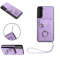 For Samsung Galaxy S22+ 5G Organ Card Bag Ring Holder PU Phone Case with Lanyard(Purple)