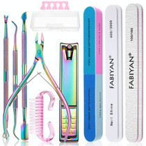 13 In 1 FABIYAN Color Titanium Nail Art Tool Set Dead Skin Shears Steel Push Nail File Pliers