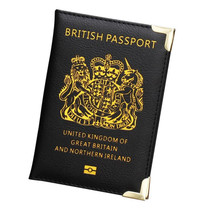 British Passport Case Leather Metal Feet Passport Protection Cover(Black)