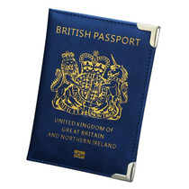 British Passport Case Leather Metal Feet Passport Protection Cover(Dark Blue)