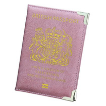 British Passport Case Leather Metal Feet Passport Protection Cover(Pink)