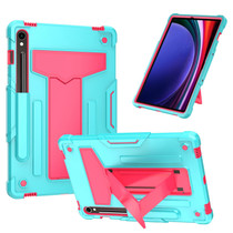 For Samsung Galaxy Tab S9 FE / S9 T Holder Robot Silicone Hybrid PC Tablet Case(Mint Rose Red)