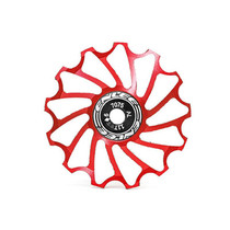 ENLEE Mountain Bicycle Rear Derailleur Guide Wheel Ceramic Bearing Tension Pulley, Size: 11T(Red)