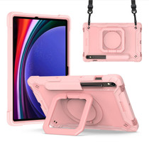 For Samsung Galaxy Tab S9 FE / S9 Handle Robot Silicone Hybrid PC Tablet Case(Rose Gold)