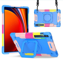 For Samsung Galaxy Tab S9 FE+ / S9+ Handle Robot Silicone Hybrid PC Tablet Case(Camouflage Blue)