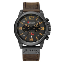Curren 8314 Sports Six-Hand Waterproof Leather Strap Calendar Men Quartz Watch, Color: Black Shell Khaki