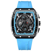 Curren 8442 Sport Six-Hand Silicone Strap Men Quartz Watch, Color: White Shell Blue