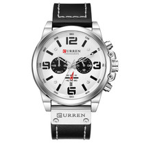 Curren 8314 Sports Six-Hand Waterproof Leather Strap Calendar Men Quartz Watch, Color: White Shell White