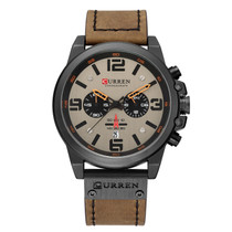 Curren 8314 Sports Six-Hand Waterproof Leather Strap Calendar Men Quartz Watch, Color: Black Shell Gray
