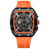 Curren 8442 Sport Six-Hand Silicone Strap Men Quartz Watch, Color: Rose Shell Orange