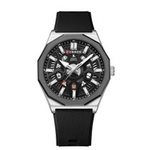 Curren 8437 Casual Men Silicone Strap Quartz Watch with Calendar, Color: White Shell Black