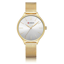 Curren 9024 Casual Steel Strap Waterproof Women Quartz Watch, Color: Gold Shell White Surface