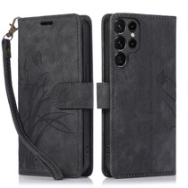 For Samsung Galaxy S21 Ultra 5G Orchid Butterfly Embossed Leather Phone Case(Black)