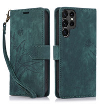 For Samsung Galaxy S21 Ultra 5G Orchid Butterfly Embossed Leather Phone Case(Green)