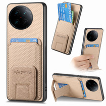 For vivo X90 Pro 5G Carbon Fiber Card Bag Fold Stand Phone Case(Khaki)