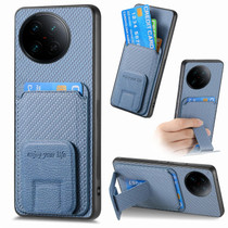 For vivo X90 Carbon Fiber Card Bag Fold Stand Phone Case(Blue)
