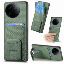 For vivo X90 Carbon Fiber Card Bag Fold Stand Phone Case(Green)