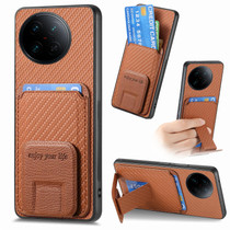 For vivo X90 Pro 5G Carbon Fiber Card Bag Fold Stand Phone Case(Brown)